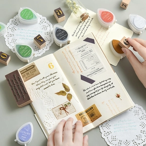Luxury droplet ink pads and wooden alphabet stamps set for journal scrapbooking DIY