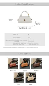 Detailed size specifications for minimalist PU leather handbag with metal lock and strap