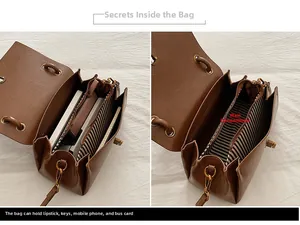 Detail of internal main compartment showing capacity for phone and wallet in leather bag