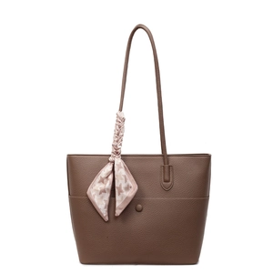 Vintage καφέ τσάντα tote για γυναίκες με διακοσμητικό μαντήλι και μεγάλη χωρητικότητα