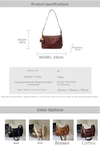 Detailed size chart for the retro Boston bag showing dimensions 29x18x10cm and multi-colors