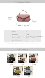 Detailed size chart and specifications for the large capacity PU leather flap handbag