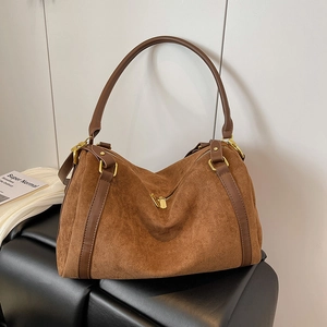 Sac Fourre-tout en Daim Givré Grande Capacité pour Femmes Vintage Urbain Commuter Sac à Bandoulière Retro Boston Sac à Main