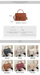 Detailed sizing chart and material specifications for this PU leather flap handbag