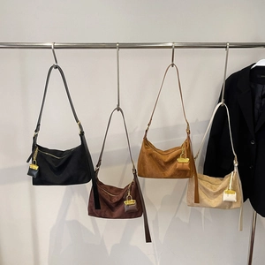 Retro suede shoulder bags for women in four colors with gold zipper and metal charms