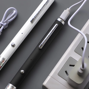 USB rechargeable laser pointer set in black and white with metal clip for presentations