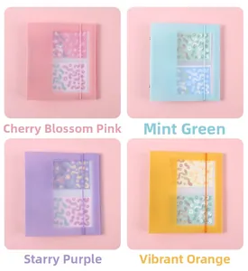 Translucent frosted card binders in four pastel colors with elastic closure straps
