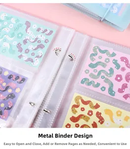 Close-up of metal binder rings on a translucent pink photo album for easy page addition