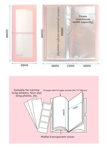 Pink matte translucent sticker collection album with 30 single vertical insert pockets
