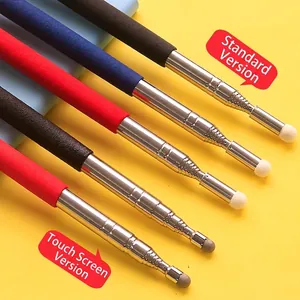 Retractable pointer with stainless steel rod and colorful sponge handle on yellow background