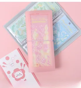 Pink translucent frosted storage album for stickers with elastic closure and pockets
