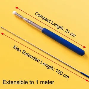 Retractable stainless steel pointer extends from 21cm to 100cm with blue sponge handle