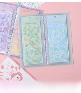 Detail of macaron pastel sticker collection book with translucent frosted loose-leaf binder