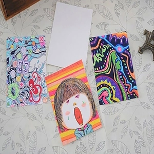 Thick kraft paper DIY cards featuring creative colorful illustrations and blank postcards