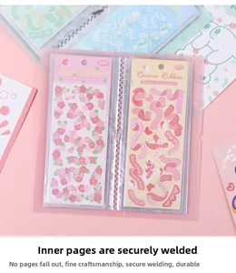 Pink semi-transparent sticker storage book with transparent sleeves for long deco stickers