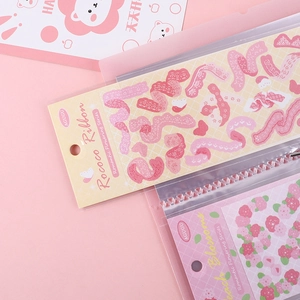 Romantic macaron aesthetic sticker set with Rococo ribbon and peach blossom patterns