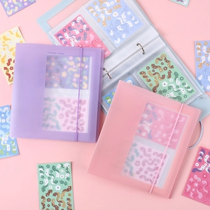 Pink and purple translucent PP photocard binder with elastic closure and deco pocket