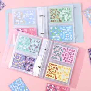 Transparent 3-ring binder photo album for photocards and stickers in pink and blue