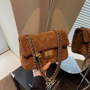 Sac Bandoulière Matelassé Femme Velours Aspect Daim Petit Sac Carré Chaîne Dorée Boule Métallique Réglable Élégant