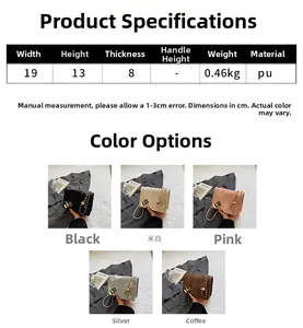 Detailed size specifications and color comparison of PU leather chain shoulder bags