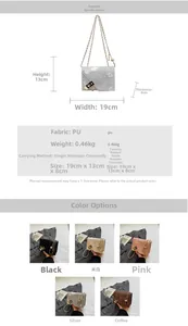 Detailed dimensions of chain shoulder bag featuring 19cm width and 13cm height
