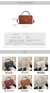 Detailed view showing crossbody bag dimensions 21x15x5cm with PU leather texture