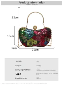 Détail du sac de soirée à paillettes mesurant 21x13x6cm avec fermoir perle