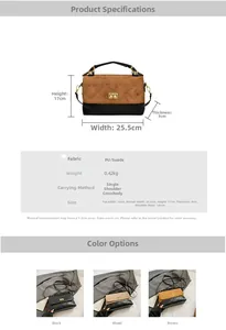 Detailed view of quilted handbag with dimensions, gold clasp, and color options