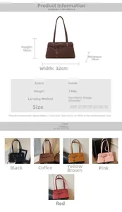 Size chart for suede underarm bag showing dimensions and retro crescent design features