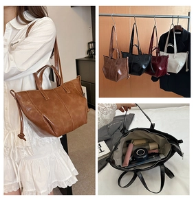 Detailed interior view of a spacious vintage tote bag showing large storage capacity