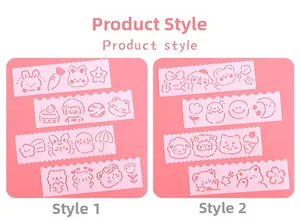 Detail view showing two sets of pink cartoon drawing stencils for kids' DIY art journals