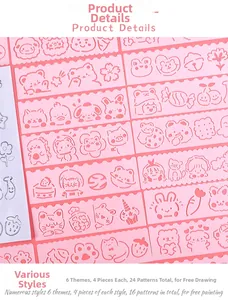Detail of pink cartoon drawing stencils for kids including 24 pieces of DIY patterns