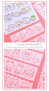 Detail of pink translucent drawing stencils with cartoon motifs and flexible thickness