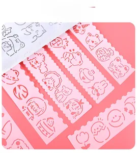 Pink flexible drawing stencils with cute cartoon hollow patterns for DIY planners and journals