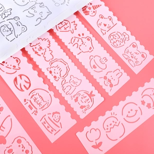 Pink cartoon hollow drawing template set with cute animal patterns for DIY journaling