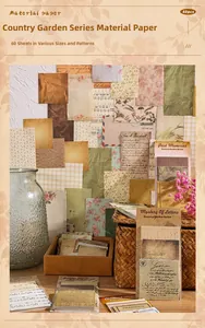 Macro detail of 60 vintage garden stickers and collage paper for DIY scrapbooking