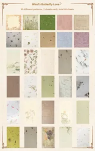 Detail view of 60 pieces vintage floral and butterfly scrapbooking paper set in 30 designs