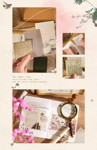 Detalle de pegatinas vintage de jardín para scrapbooking con flores y notas musicales