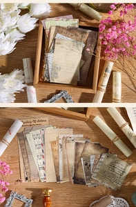 Primer plano de papel de scrapbooking vintage con patrones florales y retro