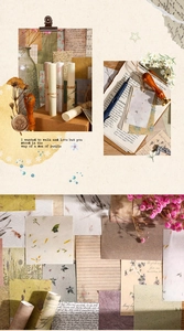 Primer plano de papel vintage para scrapbooking con motivos florales y texturas naturales