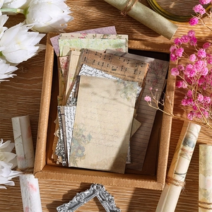 Set de pegatinas de jardín vintage y papel decorativo retro en caja de papel kraft