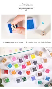 Detailed step-by-step DIY finger paint kit with 24 colorful ink pads and wooden stamps