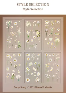 Detail of 6-sheet vintage flower sticker pack with daisy motifs and 100x180mm size