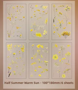 Detail view of 6 sheets vintage floral PVC stickers set with wildflower botanical patterns