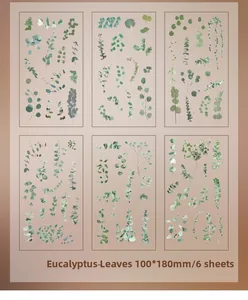 Detail of eucalyptus theme PVC stickers set, 100x180mm botanical flower scrapbooking decals