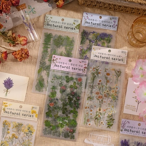 Vintage Nature Series Floral Botanical Waterproof PET Transparent Stickers Decorative Decals For Scrapbooking Journaling Planner DIY