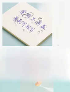 Transparent PET sticky notes showing waterproof surface and strong adhesive backing