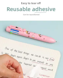Detail of hand pulling a translucent colorful PET sticky index tab from a stationery set