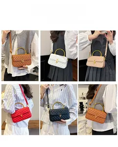 Quilted box crossbody bag with bamboo metal handle and adjustable strap in five colors