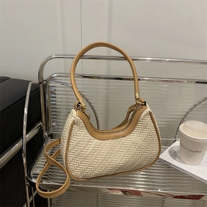 Sac Hobo Croissant Tissé Femmes Cuir PU Tressé Sac Bandoulière Rétro Chic Demi-Lune Sac À Main Quotidien Décontracté